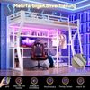 Hochbett mit RGB LED-Streifen, Schreibtisch, Lattenrost, Trittleiter, Kleiderstange, Regal, USB und Type-C, 90x200 cm, Kinderbett mit Rausfallschutz Bild 3