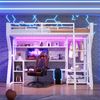 Hochbett mit RGB LED-Streifen, Schreibtisch, Lattenrost, Trittleiter, Kleiderstange, Regal, USB und Type-C, 90x200 cm, Kinderbett mit Rausfallschutz Bild 2