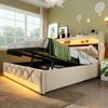 Polsterbett Betten mit Hydraulisch Stauraum, USB und Typ C-Port, LED-Funktion, Beige,180*200cm,ohne Matratze Bild 4