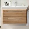 FACKELMANN MILANO Waschbecken mit Unterschrank 88 cm breit, Braun hell, Waschbecken Keramik Weiß + Waschbeckenbeleuchtung Bild 2