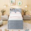Einzelbett Massivholzbett Kiefer 90x190 Multifunktionales mit ausziehbarer Schublade Lattenrost, Nachttisch mit Ablagen mit USB-Buchse Jugendbett Gästebett Grau Bild 2