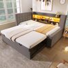 Polsterbett Ausziehbett 90/180×200 cm mit LED, USB-Anschluss und Stauraum, Grau, ohne Matratze Bild 4