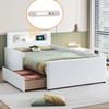 Polsterbett Kinderbett 90*200 cm, Mit Nachtlicht und USB-Ladeanschluss, Mit Ablagefächern, Erhöhte Seitenteile zur Sicherheit, Einfaches Einzelbett, Jungen- und Mädchenbett, Kunstlederstoff, Weiß Bild 3