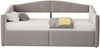 Polsterbett 90x200 cm mit hydraulischem Stauraum, Lattenrost und Armlehnen – Schlafsofa aus Samt in Hellgrau Bild 4