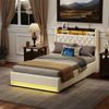 Polsterbett 140×200 cm mit Bettkasten, LED-Beleuchtung und USB-Anschluss, Beige Bild 2