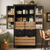 Küchenschrank, hohes Küchenbuffet Mehrzweckbuffet Snackschrank mit zwei Türen und fünf Schubladen, Holzwerkstoff, Schwarz/Weiß, 80 x 40 x 140 cm Bild 2