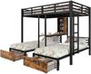 Etagenbett 140x200 cm + 90x200 cm, 3 Schlafplätze mit Stauraum, 2 Schubladen und Seitengittern, Schwarz Bild 5