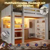 Hochbett mit Schreibtisch, LED-Streifen, Schubladen, Regal, Kleiderschrank und Lattenrost, 140x200cm, Kinderbett mit Rausfallschutz, Kiefer Bild 4