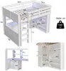 Hochbett mit Schreibtisch, LED-Streifen, Schubladen, Regal, Kleiderschrank und Lattenrost, 140x200cm, Kinderbett mit Rausfallschutz, Kiefer Bild 5