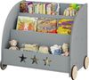 Woltu Bücherregal, 1-tlg, Kinderregal für Bücher mit Rollen aus Holz grau Bild 4