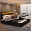 Polsterbett 140 x 200 cm, Funktionsbett mit Lattenrost und Stauraum, mit LED-Beleuchtung, mit Funktion von Aufbewahrung, schwarz, PU Bild 4