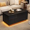 Couchtisch 100 x 50 x 45 cm, höhenverstellbar bis 59 cm, mit LED, 2 Schubladen und 2 Hockern, Schwarz Bild 2