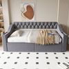 Merax Einzelbett Polsterbett Schlafsofa 90*190 cm, mit USB-Ladeanschluss, Integrierte Ablage in den Armlehnen, Mit Ablagetaschen, Mit Aufbewahrungsschublade, Samtstoff, Dunkelgrau Bild 3