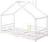 Kinderbett Hausbett mit Schornstein Rausfallschutz Robuste Lattenroste,Kiefernholz Haus Bett for Kids 90 x 200 cm ohne Matratze Weiß Bild 5