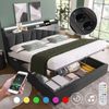 Polsterbett 140x190 cm ohne Matratze, grau, mit Stauraum-Kopfteil, Steckdosen, USB-C, RGBW-LED und Bettkasten Bild 2
