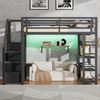 140x200 Metall-Hochbett mit Ablagefächern, Schränken und Kleiderschrank, LED-Beleuchtung, Schwarz Bild 4