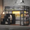 140x200 Metall-Hochbett mit Ablagefächern, Schränken und Kleiderschrank, LED-Beleuchtung, Schwarz Bild 2