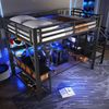 MODFU Hochbett integriertem Schreibtisch, LED-Beleuchtung und Ablagefach (Metallbett Jugendbett, Stauraumtreppe & Sicherheitsgeländer, 140x200 cm Funktionsbett) ohne Matratze Bild 2