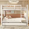 Merax 90x200 cm Etagenbett, Kinderbett aus Holz mit ausziehbarem Bettrahmen, umwandelbar in ein Einzelbett, mit Sicherheitsgeländer, Leiter und Lattenrost, Weiß Bild 2