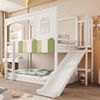Merax Etagenbett Kinderbett 90*200 cm Jugendbett Einzelbett Hausförmiger Rahmen Mit Fenstern, Unregelmäßiges Mehrfarbiges Geländerdesign, Mit Rutsche und Sicherheitsleiter, Weiß Bild 2
