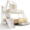 Etagenbett 90x200 & 140x200 cm mit Rutsche und Schublade – Hausbett in Weiß/Natur aus Massivholz und MDF Bild 5