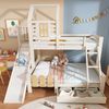 Etagenbett 90x200 & 140x200 cm mit Rutsche und Schublade – Hausbett in Weiß/Natur aus Massivholz und MDF Bild 2