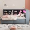 Schlafsofa Kiefer mit LED, USB & Schubladen, 90x200 cm Grau Multifunktionales Einzelbett mit Stauraum Bild 2