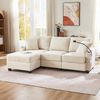 Ecksofa aus Cord mit Hocker, USB-Anschluss & Ablagen, 213,5x139x87 cm, Beige Bild 3