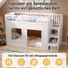 Merax Kinderbett, Etagenbett (90 x 200 cm), Hochbett, multifunktionales Kinderbett mit Treppenschrank, umbaubarer Spielraum darunter, ohne Matratze, Weiß Bild 3
