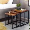 Satztisch 3er Set Sheesham Massivholz / Metall Beistelltisch Eckig Modern, Design Couchtisch 3-teilig, Wohnzimmertisch Platzsparend, Holztisch Kaffeetisch Wohnzimmer Bild 2