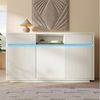 Flieks Kommode mit LED-Beleuchtung, 2 Schubladen und verstellbaren Einlegeböden (140 x 40 x 85 cm, 1 St, für Wohnzimmer/Arbeitszimmer/Flur/Schlafzimmer), Multifunktionaler Mehrzweckschrank Sideboard Küchenschrank Weiß Bild 3