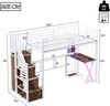 Merax Hochbett, 90*200cm , Etagenbett, Einzelbett, Jugendbett, Mit LED-Leuchten, Ablageleiter, Schreibtisch, Kleiderschrank, Regale, ohne Matratze, Weiß Bild 4