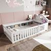 Weißes Kinderbett Mit Hausdach Design 90x200 Massivkiefer Sicherheitsbett Mit Staufächern Tür 120kg Tragkraft Montessori Spielbett Bild 2