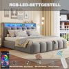 Polsterbett 180*200, Ausgestattet mit hydraulischer Staufunktionund Stauraum im Kopfteil, Doppelbett, Samtstoff,mit USB- und Typ-C-Anschlssen, mit LED, weichem Samtstoff und Bltenblattdesign,Grau (O Bild 4