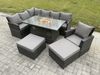Fimous 9 Sitzer Rattan Gartenmöbel-Set Hoher Rücken Ecksofa Gas Feuertisch Sets mit 2 Großer Hockern Sesseln Dunkelgrau gemischt Bild 2
