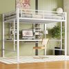 Hochbett mit Schreibtisch, Regal, Rausfallschutz und Lattenrost, 140x200 cm, Metallbett, Kinderbett, Jugendbett Bild 3