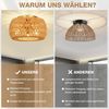 MUPOO Deckenleuchte Boho Deckenleuchte mit Rattan Lampenschirm,Rattan Deckenlampe Hängend, LED fest integriert, E27 Vintage Industrielle Deckenlampe mit 3 Glühbirnen,für Wohnzimmer Bild 3