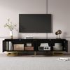 TV-Schrank, Lowboard mit strukturierten Türen, TV-Möbel, goldene Griffe und goldene Beine Bild 4