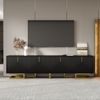 TV-Schrank, Lowboard mit strukturierten Türen, TV-Möbel, goldene Griffe und goldene Beine Bild 3