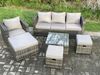 Fimous 6 PCS Lounge Sofa Set Wicker PE Rattan Gartenmöbel Set mit Sessel Quadratischer Couchtisch 3 Kleine Fußhocker Dunkelgrau Gemischt Bild 2