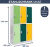 Umkleideschrank Spind IGOREK - 6 Abteile, Etikettenhalter Lüftungsschlitze | Umkleidespind Schließfachschrank Garderobenspind, 150x90x45cm Grün-Gelb Bild 2