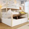 Etagenbett mit 2 Liegeflächen, Stauraum und Rausfallschutz, 90x200cm/140x200cm, Treppe mit Regal, Kinderbett, Jugendbett, Kiefer Bild 2