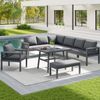 Merax Garten-Lounge-Set, Gartensofa-Garnitur in L-Form für bis zu 8 Personen / Robustes Eisengestell mit grauen Polstern / Komplett mit Tisch (Holzoptik Glas) & 1 Sessel, grau Bild 3