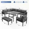 Merax Garten-Lounge-Set, Gartensofa-Garnitur in L-Form für bis zu 8 Personen / Robustes Eisengestell mit grauen Polstern / Komplett mit Tisch (Holzoptik Glas) & 1 Sessel, grau Bild 4