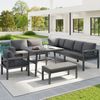 Merax Garten-Lounge-Set, Gartensofa-Garnitur in L-Form für bis zu 8 Personen / Robustes Eisengestell mit grauen Polstern / Komplett mit Tisch (Holzoptik Glas) & 1 Sessel, grau Bild 2