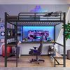 Hochbett 140x200 cm aus Metall und MDF mit Schreibtisch, LED-Lichtleiste, USB-C, Geländer und Stauraum in Schwarz Bild 3