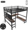 Hochbett 140x200 cm aus Metall und MDF mit Schreibtisch, LED-Lichtleiste, USB-C, Geländer und Stauraum in Schwarz Bild 5