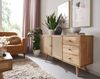Design Sideboard 140 x 75 x 40 cm Mango Massivholz / Rattan, Kommode 3 Schubladen, Hoher Kommodenschrank Holz Massiv, Standschrank Wohnzimmer, 2 Türfächer Rohrgeflecht Bild 3