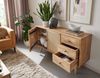 Design Sideboard 140 x 75 x 40 cm Mango Massivholz / Rattan, Kommode 3 Schubladen, Hoher Kommodenschrank Holz Massiv, Standschrank Wohnzimmer, 2 Türfächer Rohrgeflecht Bild 5