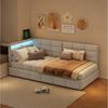 Gdood Polsterbett Daybett Jugendbett Tagesbett (1-tlg, 2 Schubladen, Geeignet für Jungen und Mädchen), Mit LED-Beleuchtung, Ladefunktion, Leinen, 90x200 cm Bild 5